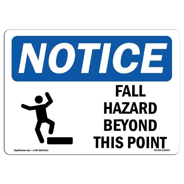 OSHA, Fall Hazards Beyond This Point With Symbol, 14in X 10in Rigid Plastic, OS-NS-P-1014-L-12440, Signmission, Mfr#: OS-NS-P-1014-L-12440